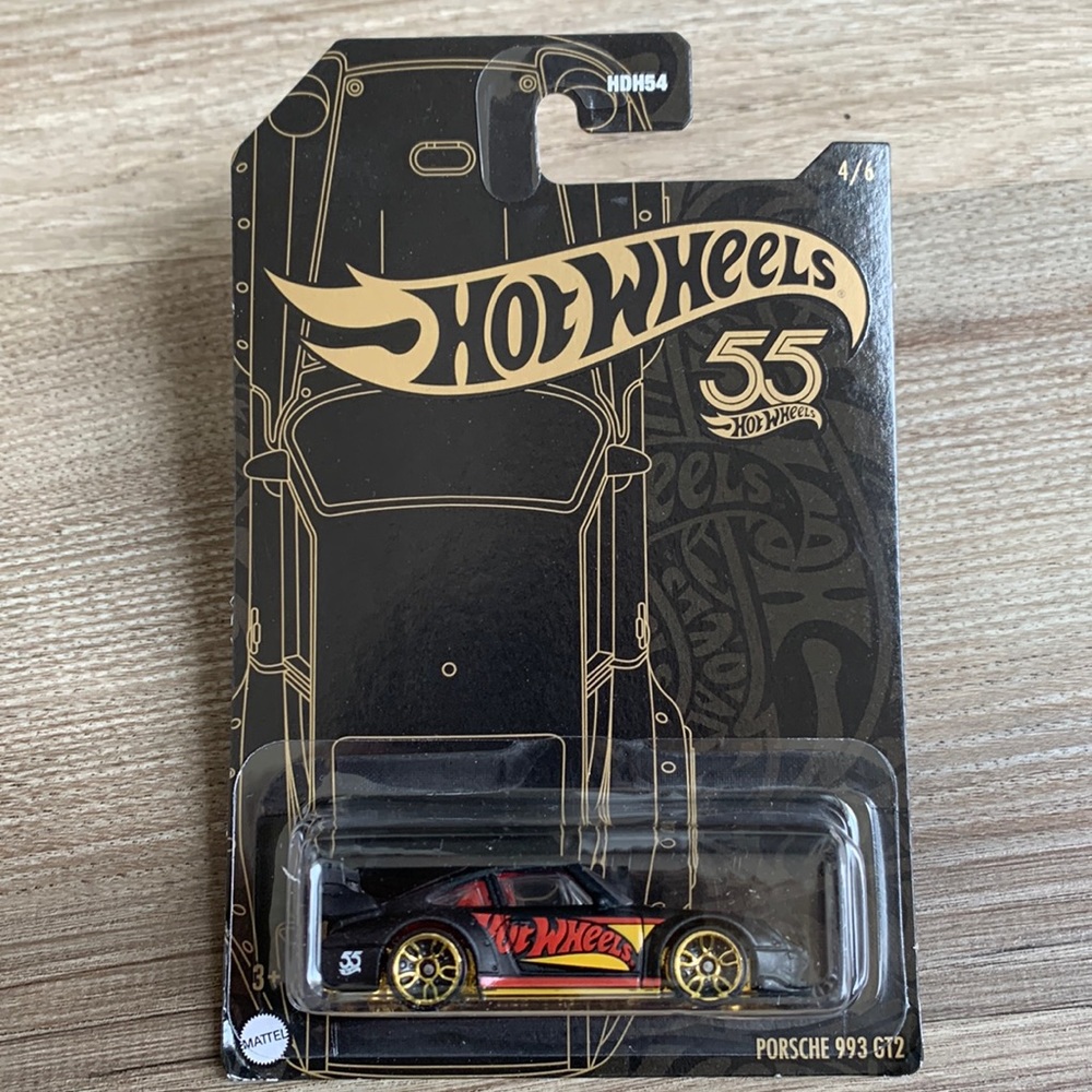 Hot Wheels Car Porsche 993 GT2 Hotwheels 55 Anniversary Black Yellow Series 2023